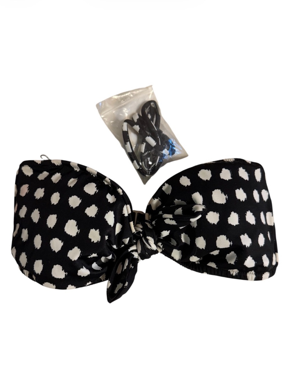 NWOT Victoria's Secret Black/ White Polka Dot Bandeau Bikini Top S Center Knot